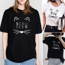 Cute Style Letters Printed Short Sleeve Round Neck Loose T-shirt 