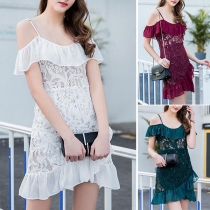 Sexy Off-shoulder Ruffle Sling Lace Dress
