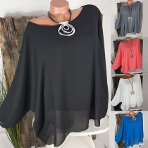 Fashion Solid Color Dolman Sleeve Loose Chiffon Top 