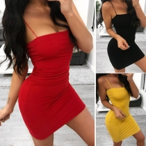 Sexy Backless Slim Fit Solid Color Sling Dress