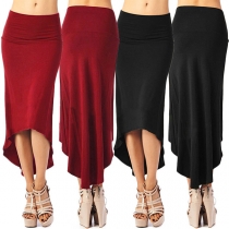 Fashion Solid Color High Waist High-low Hem Skirt 
