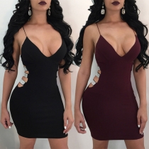 Sexy Backless Deep V-neck Hollow Out Sling Tight Dress