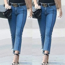 Fashion High Waist Irregular Hem Skinny Jeans