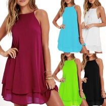 Fashion Solid Color Loose Sling Chiffon Dress