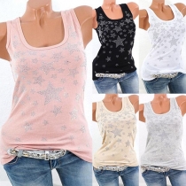 Fashion Rhinestone Pentagram Slim Fit Tank Top 