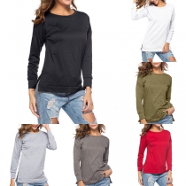 Simple Style Long Sleeve Round Neck Solid Color T-shirt 