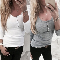 Fashion Solid Color Long Sleeve Round Neck Lace Spliced T-shirt 