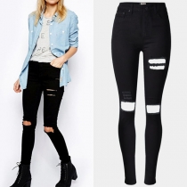 Fashion High Waist Slim Fit Ripped Jeans 