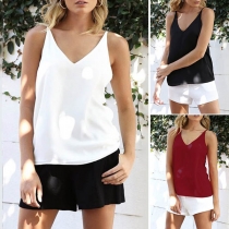 Sexy Backless V-neck Solid Color Chiffon Cami Top