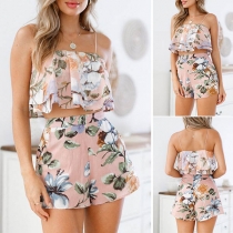Sexy Backless Printed Cami Top + High Waist Shorts Two-piece Set 