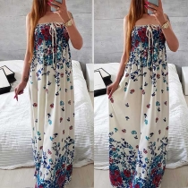 Sexy Strapless High Waist Printed Maxi Dress