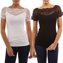 Fashion Lace Spliced Short Sleeve Slim Fit T-shirt 