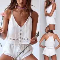 Sexy Backless V-neck Cami Top + Shorts Two-piece Set 