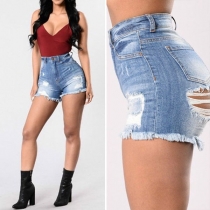 Fashion High Waist Ripped Denim Shorts 