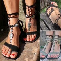 Bohemian Style Flat Heel Tassel Lace-up Sandals 