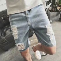 Fashion Middle Waist Ripped Denim Knee-length Shorts for Men