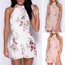 Fashion Sleeveless High Waist Printed Romper 
