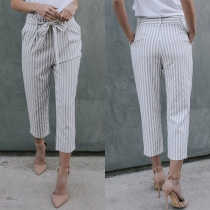 Fashion High Waist Striped Pants with Waist Strap 