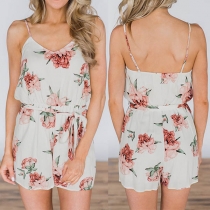 Sexy Backless V-neck Printed Sling Romper 
