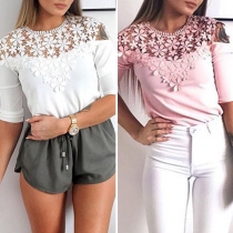 Sexy Off-shoulder Half Sleeve Round Neck Lace Spliced T-shirt 