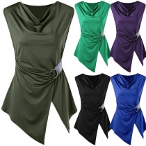 Fashion Solid Color Sleeveless Cowl Neck Irregular Hem Top 