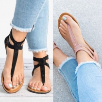 Simple Style Solid Color Flat Heel Thong Sandals