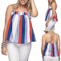 Sexy Backless Colorful Striped Ruffle Cami Top 