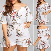 Sexy Off-shoulder Boat Neck Short Sleeve Printed Romper 