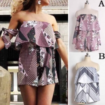 Sexy Off-shoulder High Waist Printed Romper 