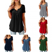 Fashion Solid Color Short Sleeve Round Neck Loose T-shirt 