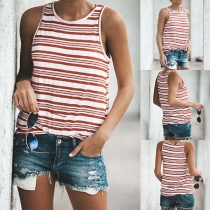 Fashion Round Neck Striped Tank Top 
