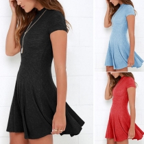 Simple Style Short Sleeve Mock Neck Solid Color Dress