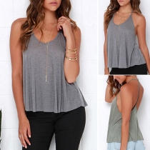 Sexy Y-shaped Backless Solid Color Loose Top 