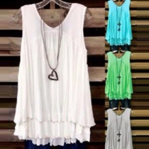 Fashion Solid Color Sleeveless Round Neck Pleated Hem Top