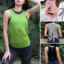 Sexy Back-slit Hem Sleeveless Round Neck Solid Color Top 