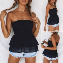  Sexy Strapless Dots Printed Gauze Top 