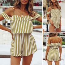 Sexy Off-shoulder High Waist Sling Striped Romper