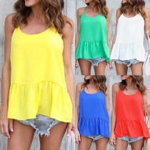 Fashion Solid Color Ruffle Hem Cami Top