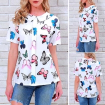 Fashion Butterfly Printed Short Sleeve Blouse