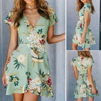 Sexy V-neck Short Sleeve Printed Dress