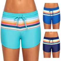 Fashion Elastic Waist Contrast Color Printed Swimming Shorts