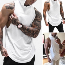 Fashion Solid Color Sleeveless Hooded Men's Top