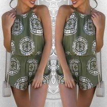 Fashion Elastic Waist Sling Printed Romper 