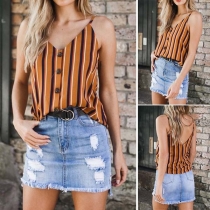 Sexy Backless V-neck Striped Cami Top 