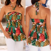 Sexy Backless Halter Printed Top