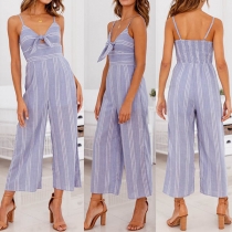 Sexy Backless V-neck High Waist Sling Striped Jumpsuit 