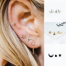 Fashion Heart Crescent Shaped Stud Earring Set 3 pcs/Set 