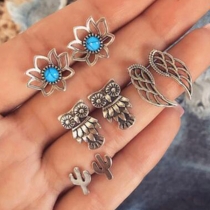 Bohemian Style Flower/Owl/Wing Shaped Stud Earring Set 4 pair/Set 