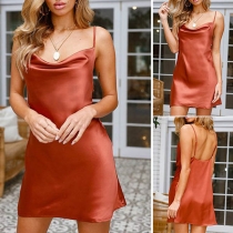 Sexy Backless Solid Color Sling Dress