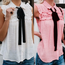 Sweet Style Sleeveless POLO Collar Bowknot Blouse